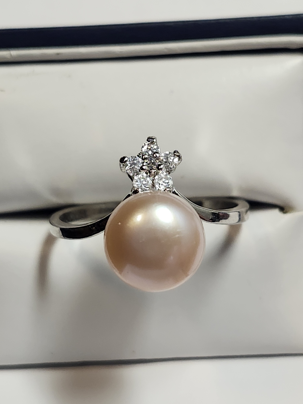 Pearl And Cz Flower Ring Size 8.25